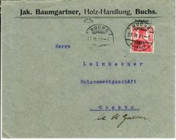 Brief, Jak. Baumgartner Holz-Handlung Buchs 1911