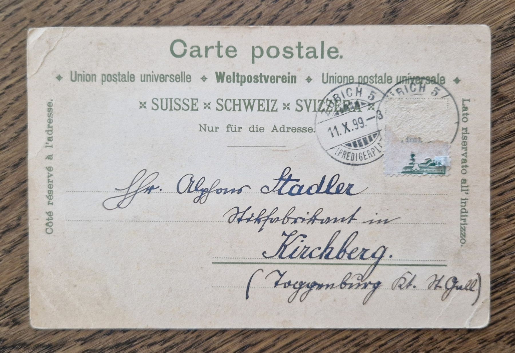 Ansichtskarten: Gruss aus Zürich 1899 – Gebraucht aus Ebikon von Donar50 1