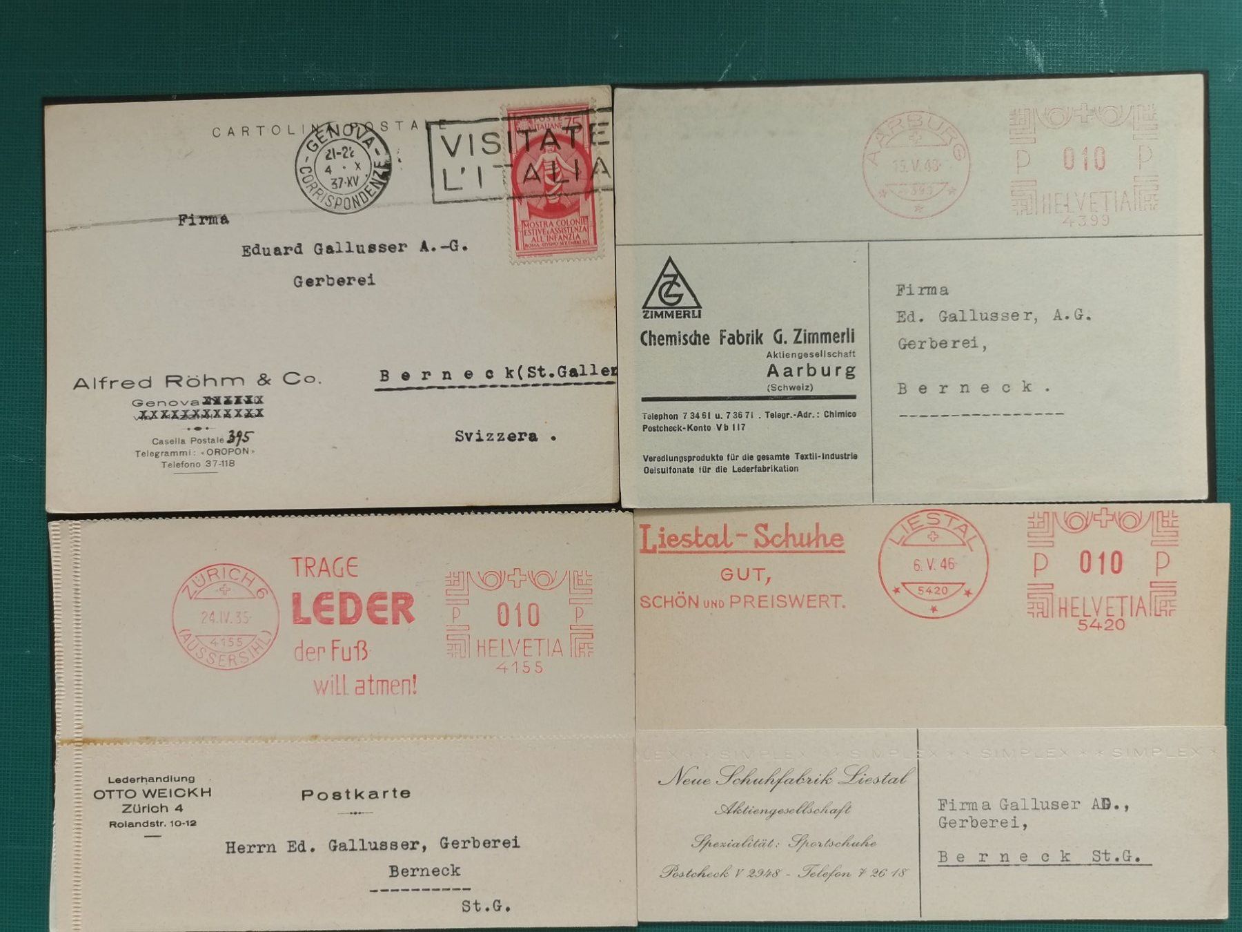 Cartoline postali: Geschäftskarten   Berneck  Konvolut   Gerberei – Usato da Rheineck venduto da kat_7gld 1