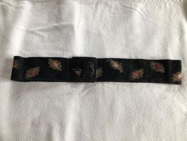 Stoffgürtel schwarz bestickt Vintage Gr. S/M 84cm
