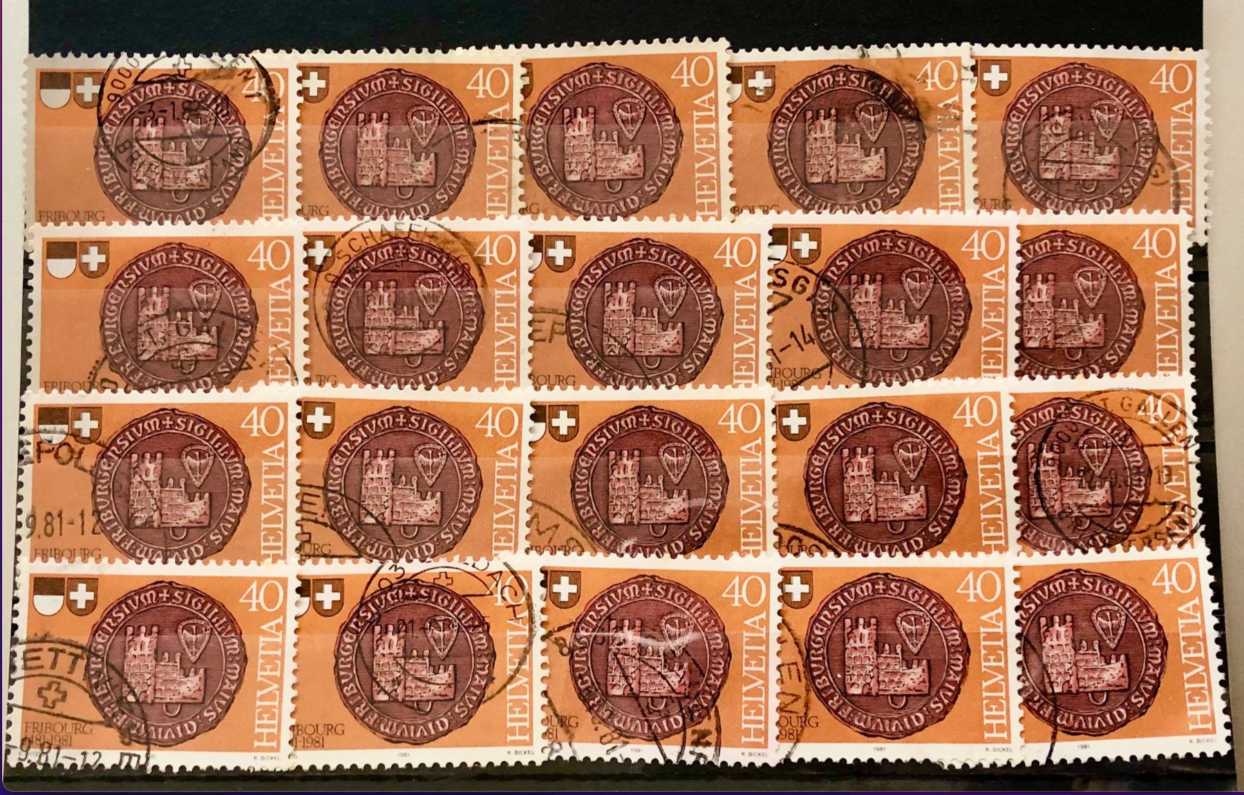 Tutti i francobolli:  Nr.660 mit Stempel 500 J.Fribourg i.Bund1981   – Usato da Aarau venduto da Billa007