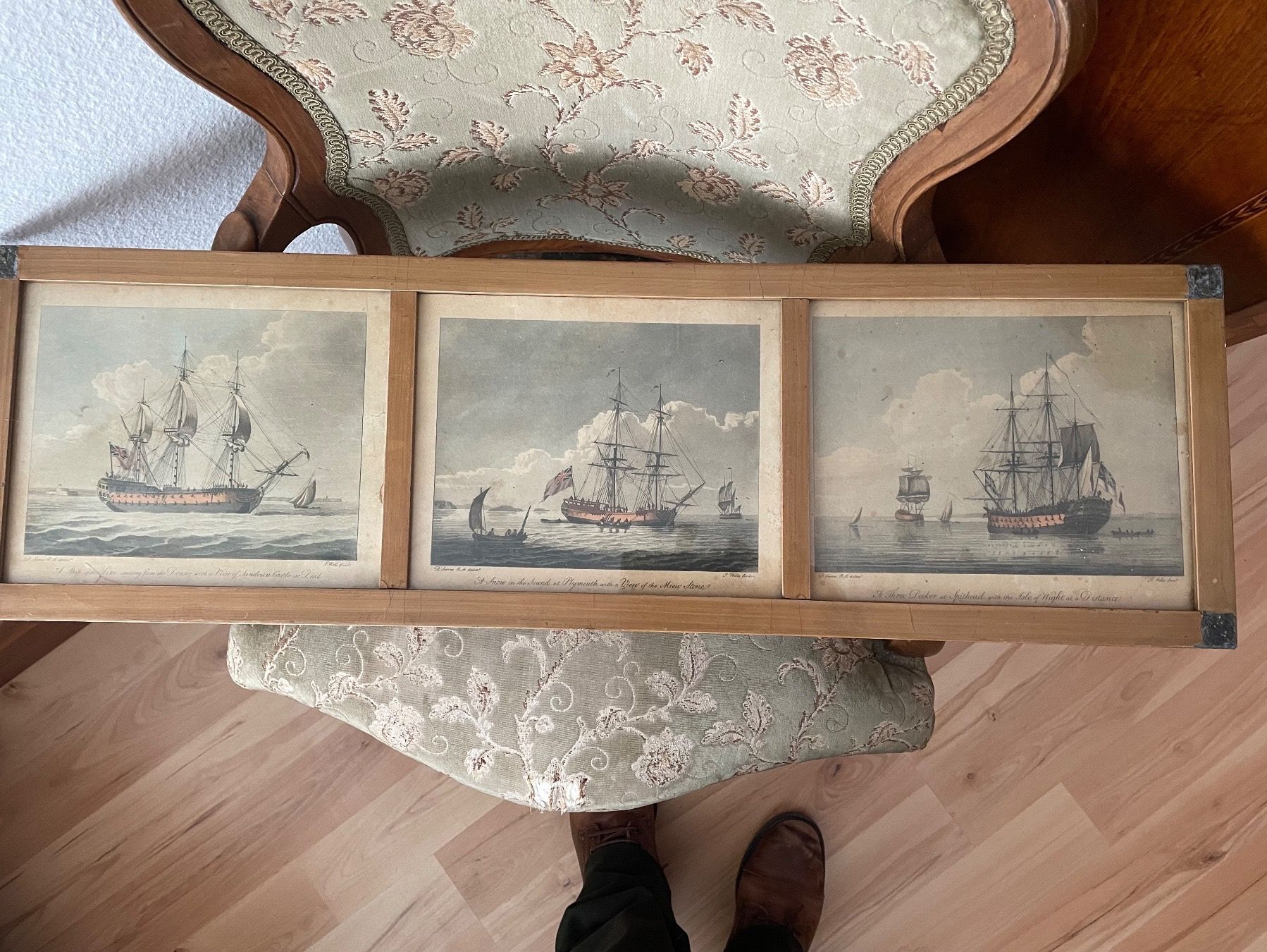 Stiche: Antiker 3er Segelschiff, kolorierter Stich – Gebraucht aus Cham von Chramschopf