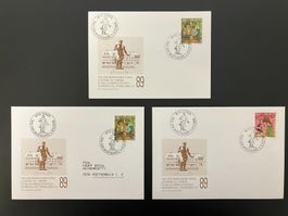 Karte und 2 Couvert Tag der Briefmarke 1989 Stäfa
