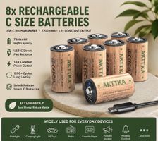 8x AKTTKA USB-C rechargeable C batteries (LR14) 1.5V 7200mWh