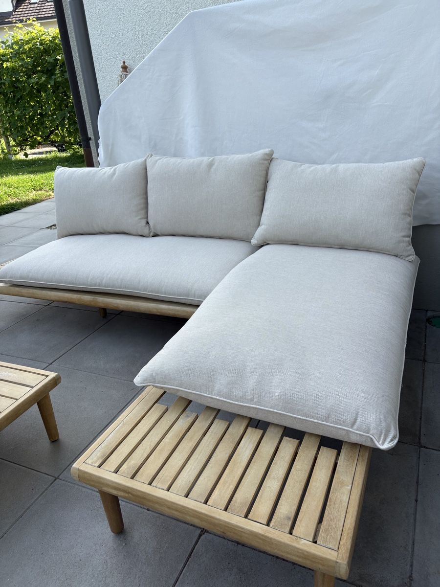 Sofas: Gartenlounge Ecksofa mit Polstern in beige – D'occasion à Altnau par kurvenmuehle 1