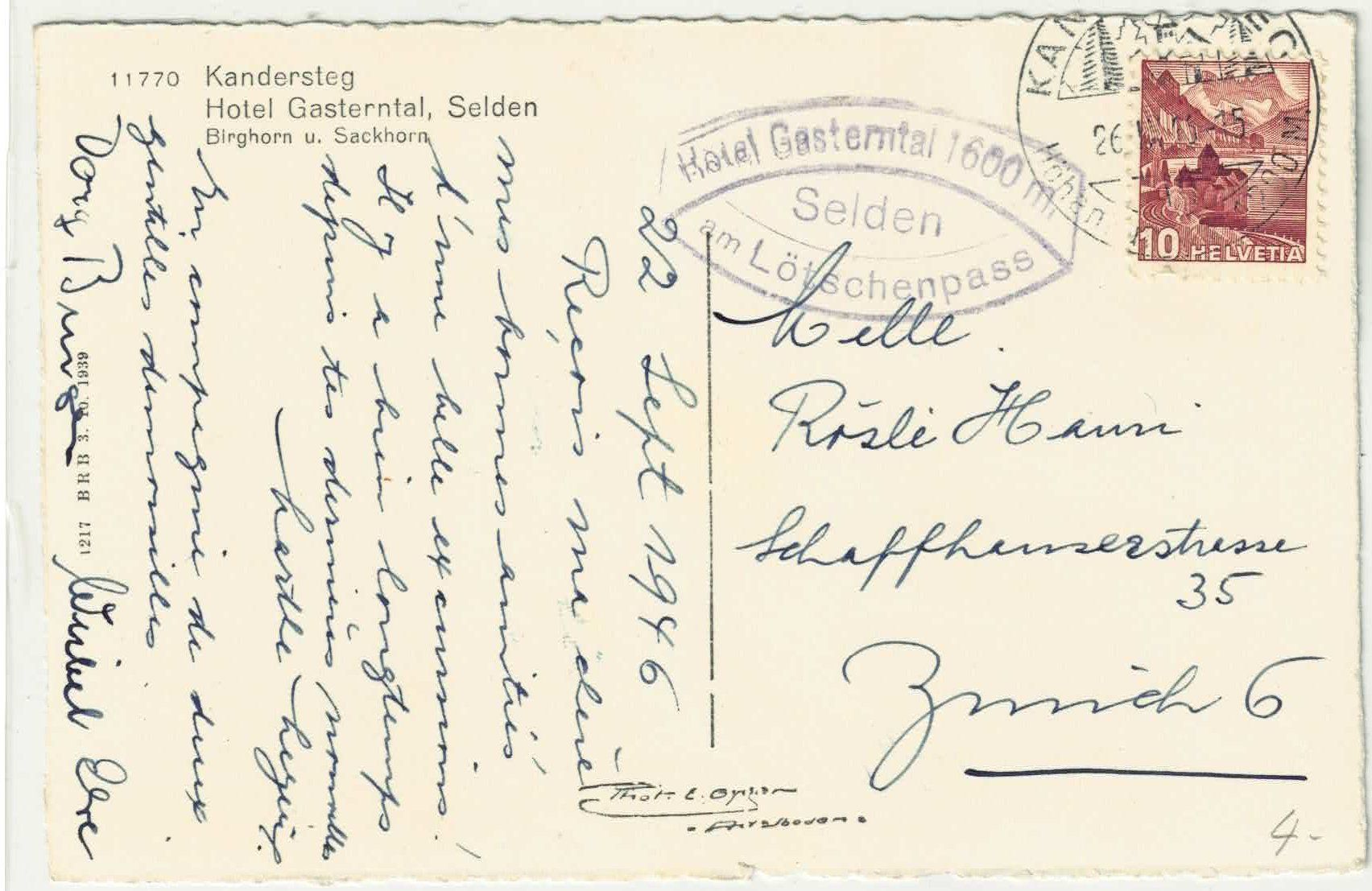 Cartoline postali: Kandersteg - Hotel Gasterntal, Selden – Usato da Ettingen venduto da Kartenplanet 1