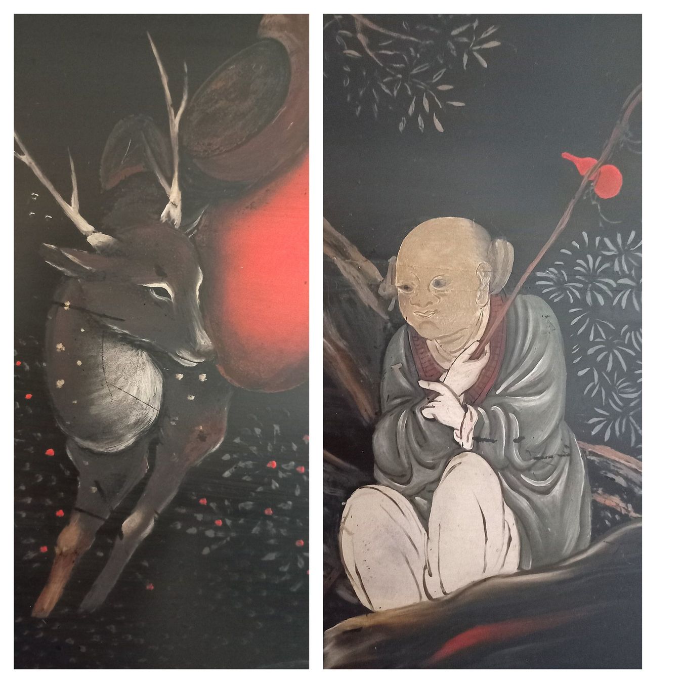 Gemälde: Grosses chinesisches Gemälde, handgemalt auf Holzbrettern – Gebraucht aus Bévilard von Orscha 4