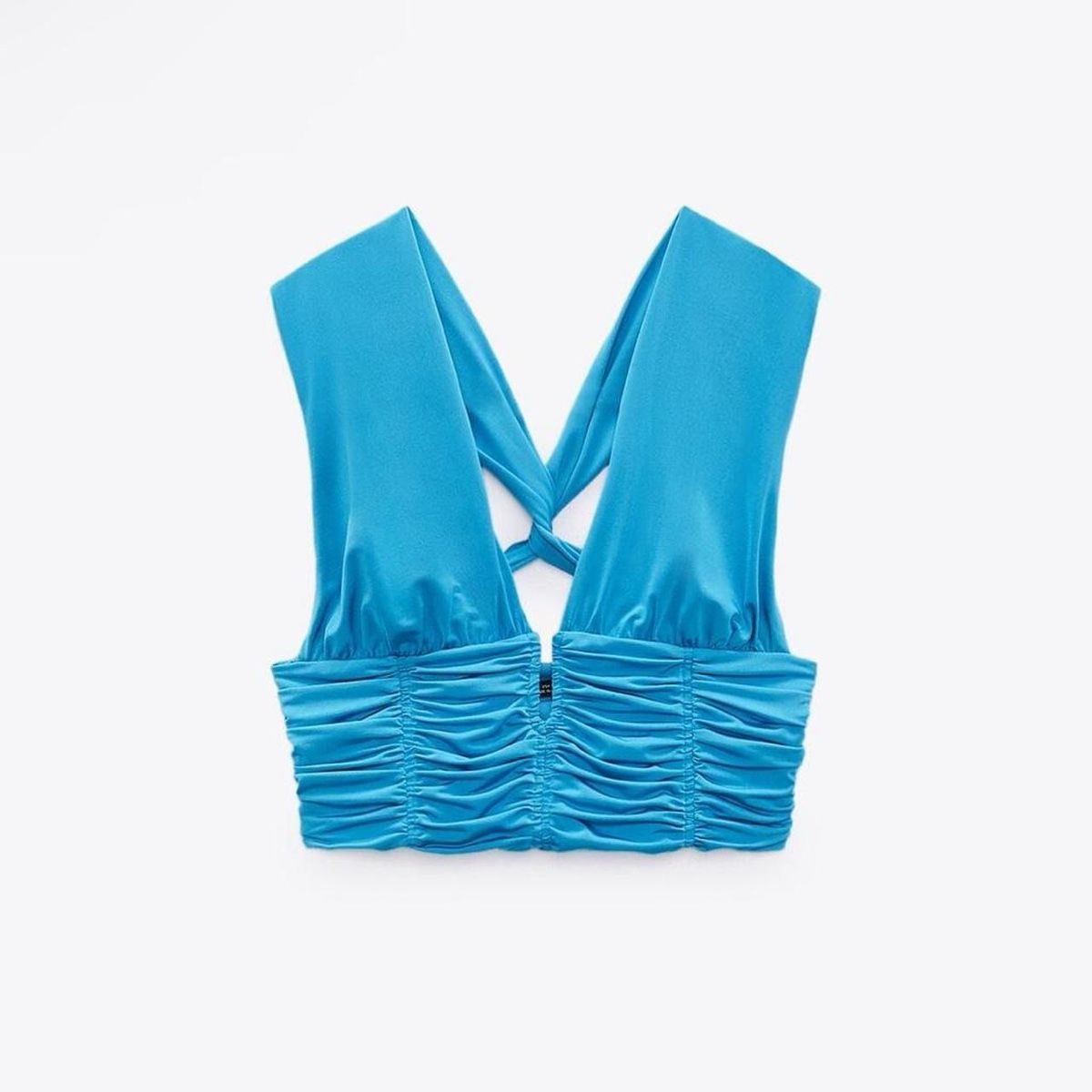 Zara Top: Zara Blue Ruched Crop Top  – Nuovo e nell'imballaggio originale da Basel venduto da 1moonstar
