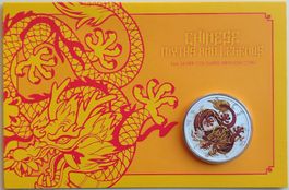 2021 Australian Drache rot-gold coloriert / 1 oz im Blister