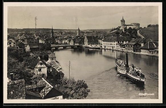 Cartoline postali: Schaffhausen, Partie am Fluss mit Dampfe – Usato da Berlin venduto da bartko-reher