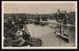 Schaffhausen, Partie am Fluss mit Dampfe
