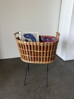 Vintage Wicker Basket, Mid century Side table