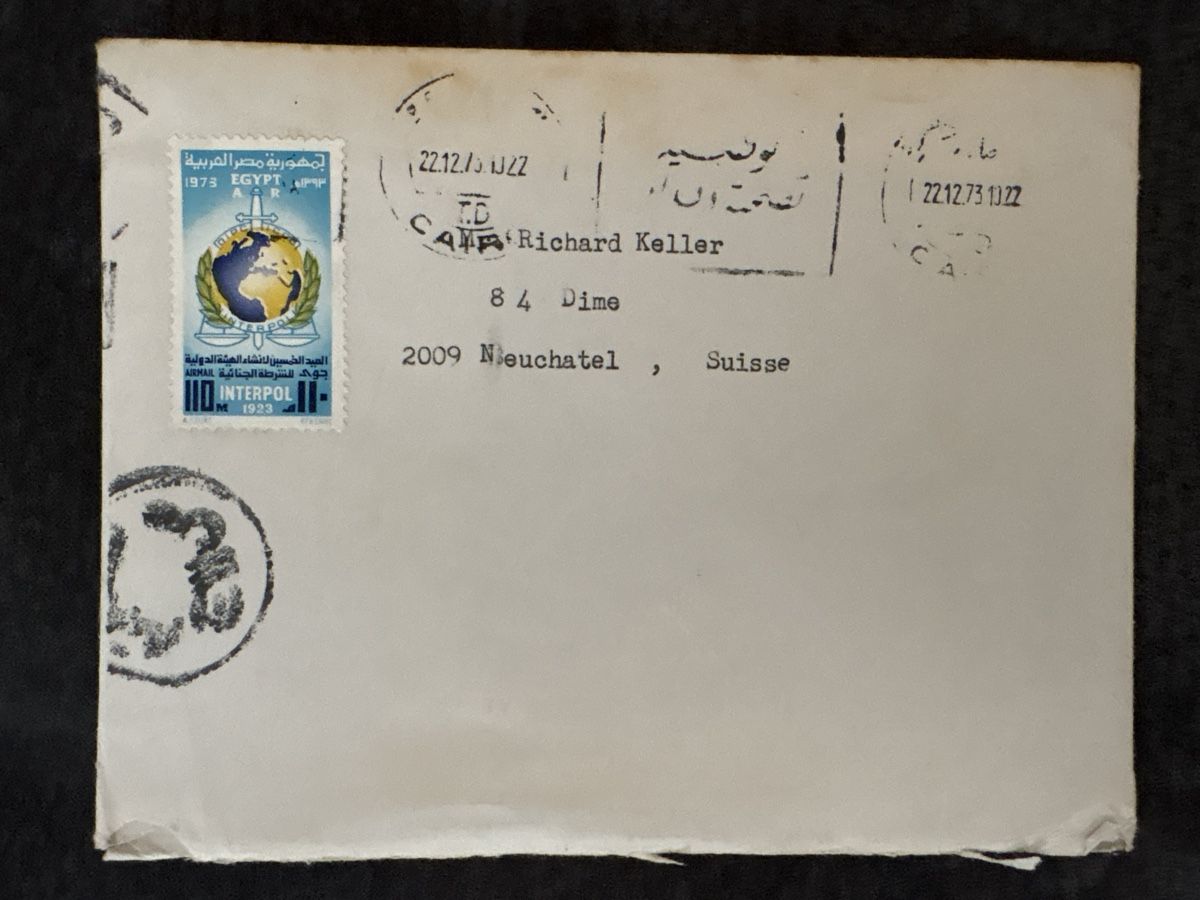 Alle Briefmarken: Enveloppe philatélique Égypte 1973 Interpol état usagé – Gebraucht aus Carouge GE von irma016
