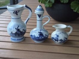 3er Set seltene Delft Blauw Miniatur-Krüge / Karaffe 