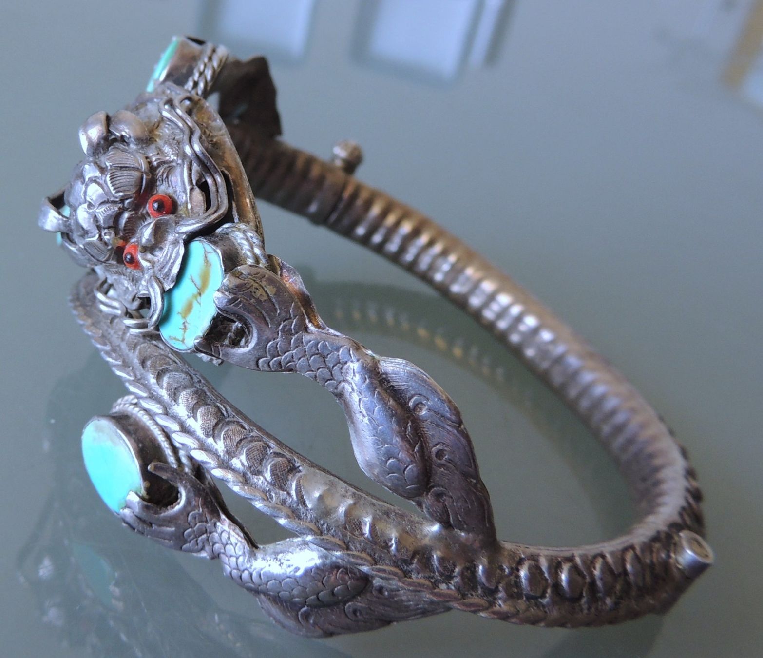 Bracciali & Braccialetti: Drachen Armreif Silber 900 mit Türkis – Usato da Waldenburg venduto da schaller707 5