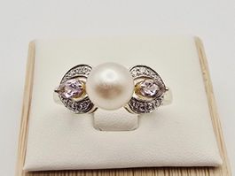 Gold Ring Brillanten Morganit Perle 585 Gold 14 KT Gr 52 / 1