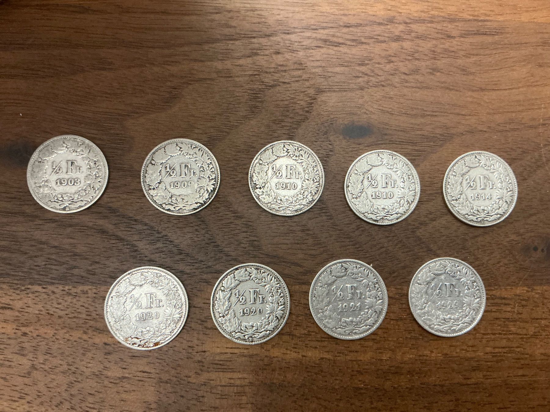Alle Münzen: 9 x 1/2 Franken – Gebraucht aus Unterägeri von Peter135