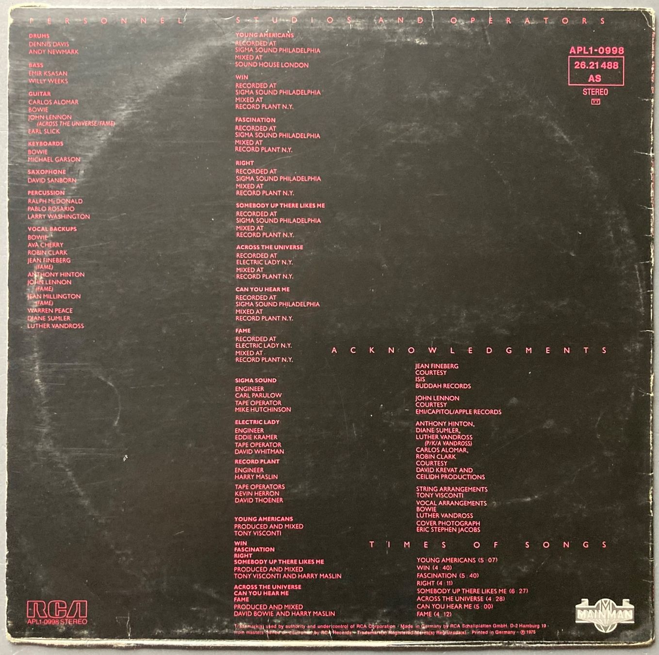 Dischi in vinile: DAVID BOWIE - YOUNG AMERICANS – Usato da Poliez-Pittet venduto da Newtown-Records 1