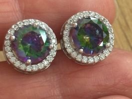 Luxus Elegante Zirkonia Ohrstecker Farbe: Silber/Multicolor