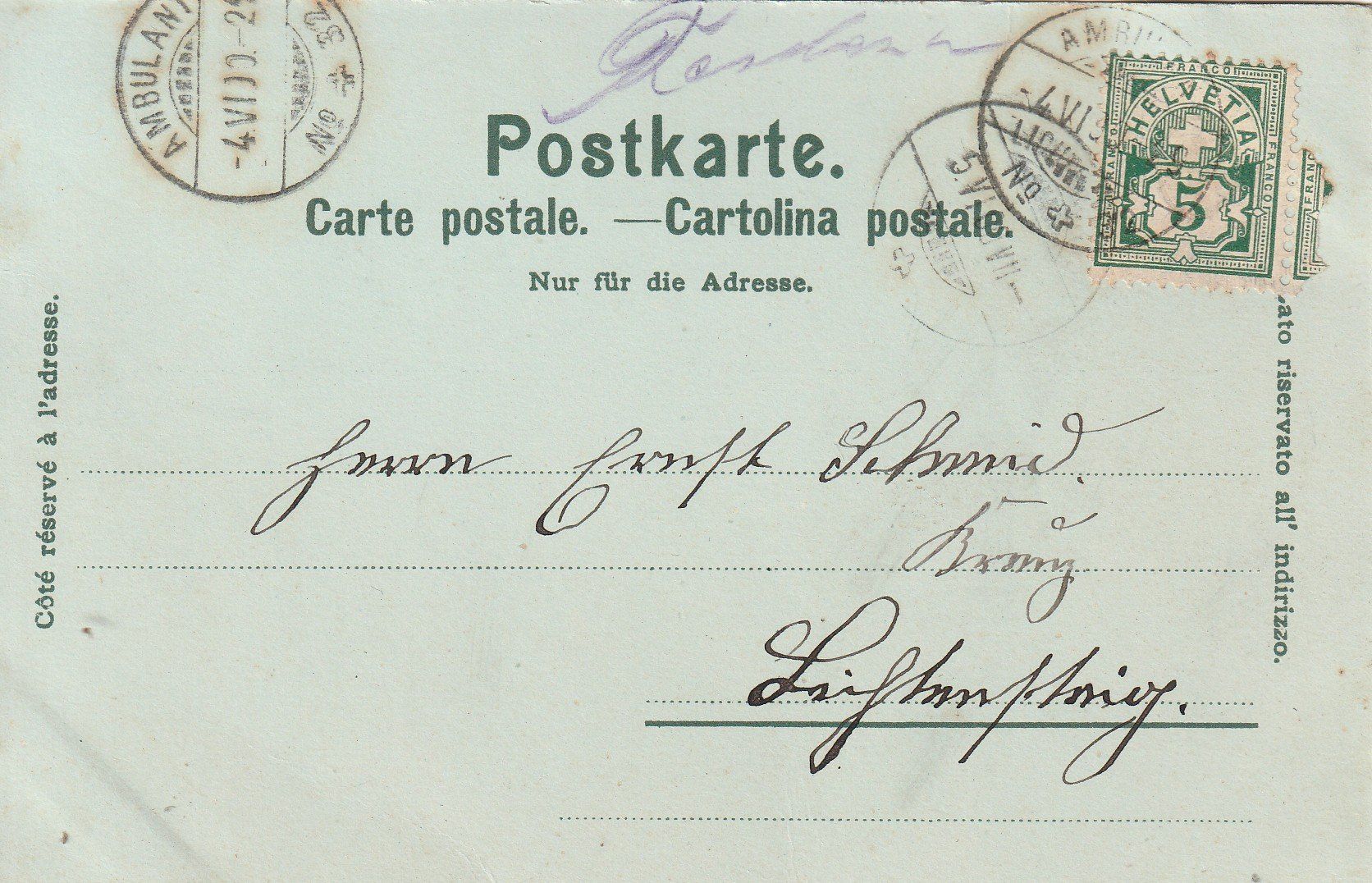 Cartoline postali: AK Thusis Mondschein Litho 1900 – Usato da Rupperswil venduto da Ema10 1