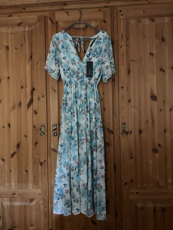 Kleid Damen türkis geblümt mit Goldpartikeln neu