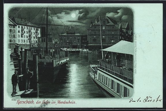 Cartes postales: Mondschein-Lithographie Rorschach, Dampf – D'occasion à Berlin par bartko-reher