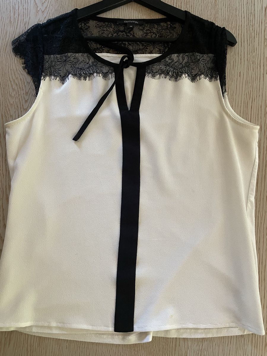 Comma Top: Comma Blusentop Gr. 42 Weiss Schwarz Spitze – Usato da Heitenried venduto da Steffundsasch