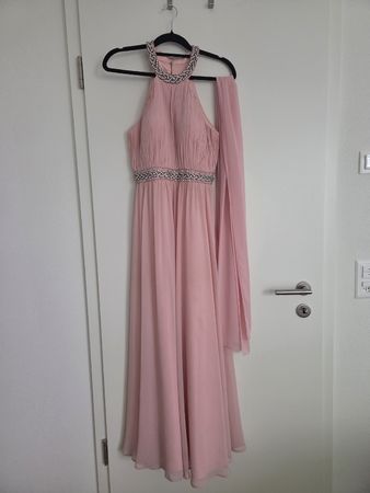 Festliches Abendkleid lang Gr. 36/38 rosa, paillettenbesetzt