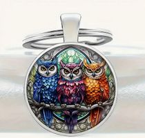 SCHLÜSSELANHÄNGER *3 EULEN* ZINKLEGIERUNG,GLAS NEU