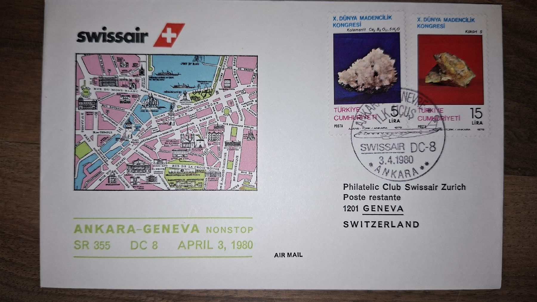 Tutti i francobolli: Swissair Ankara - Geneva 03.04.1980 – Usato da Balgach venduto da SIMEON27