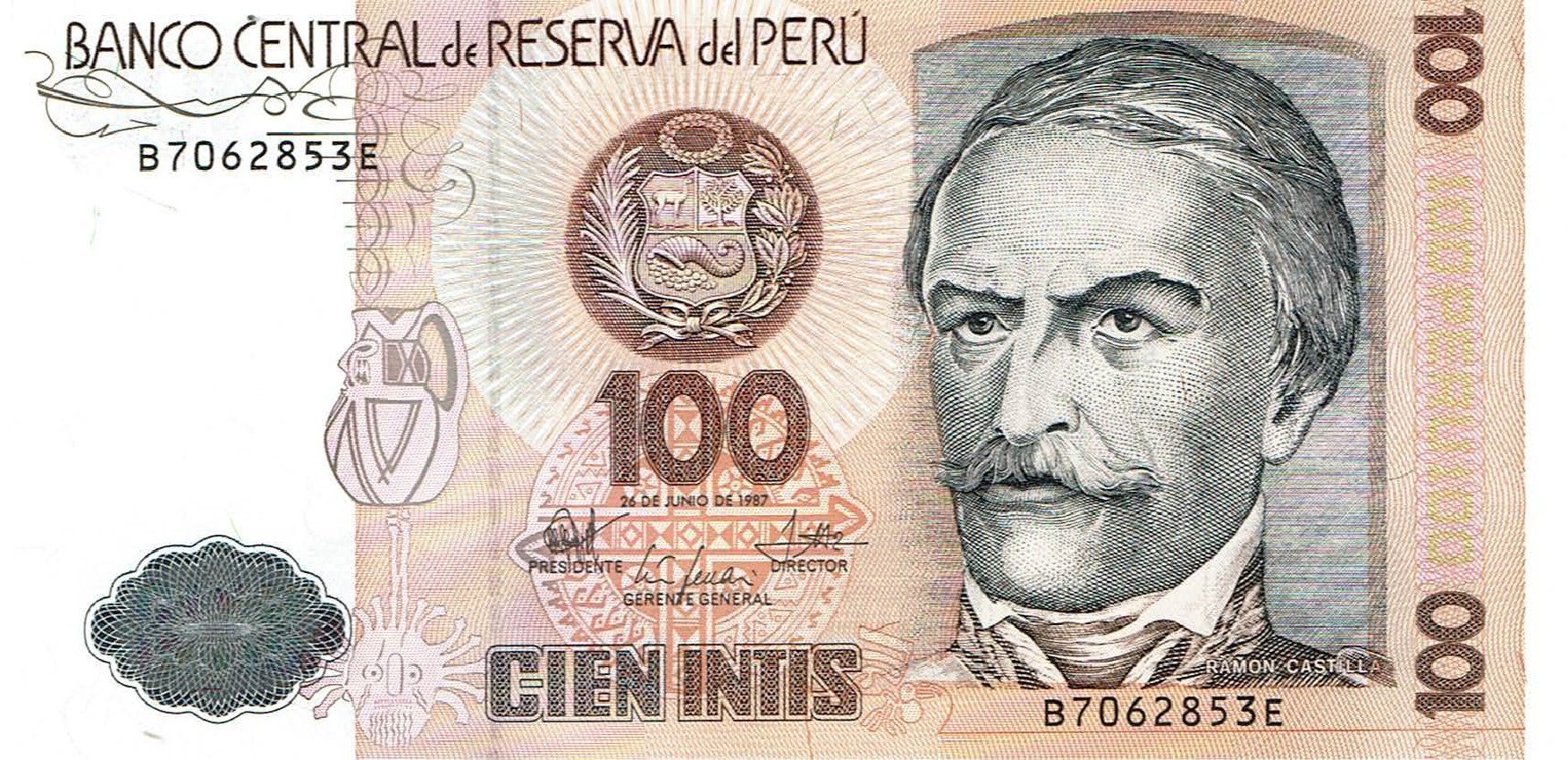 Banknoten: Peru 100 Intis 1987 P-133 UNZ – Neu (gemäss Beschreibung) aus Steffisburg von ber_8htf