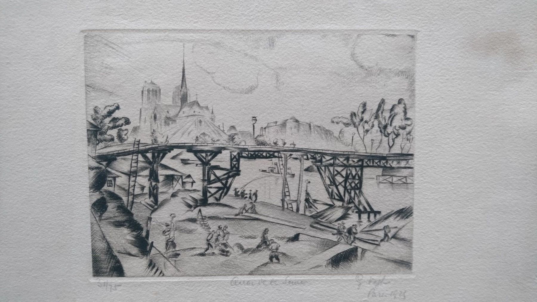 Grafica & Litografie: Antike Litho Paris "Quai de la Seine"  1925. Handsigniert – Usato da Zürich venduto da Rst7 1