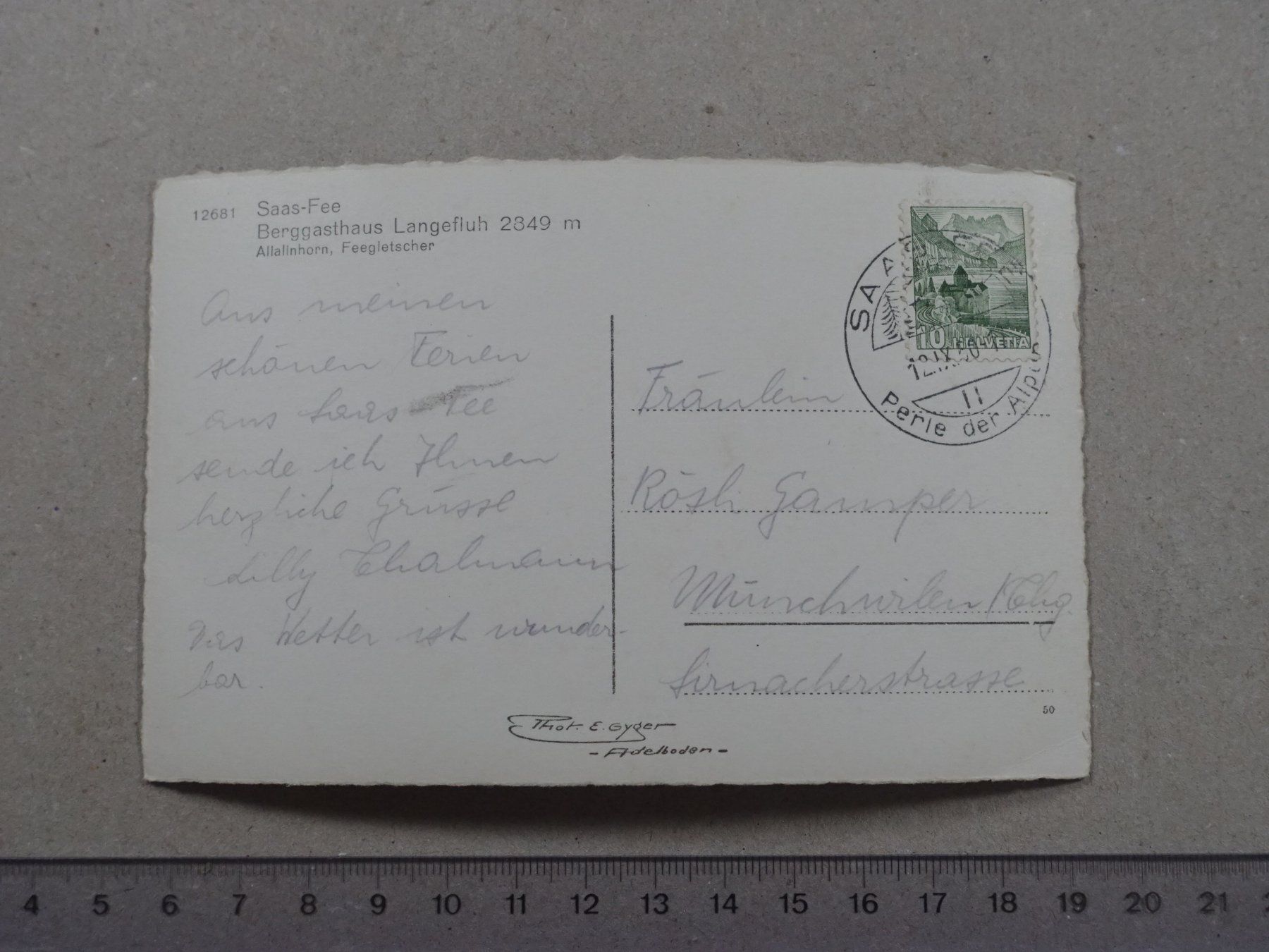Cartoline postali: Saas-Fee, Berggasthaus Langefluh – Usato da Lenzburg venduto da fh1 1