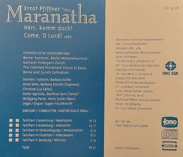 CD: CD Maranatha - Ernst Pfiffner – Nuovo e nell'imballaggio originale da Allmendingen b. BE venduto da MMC-MuMeCo 1
