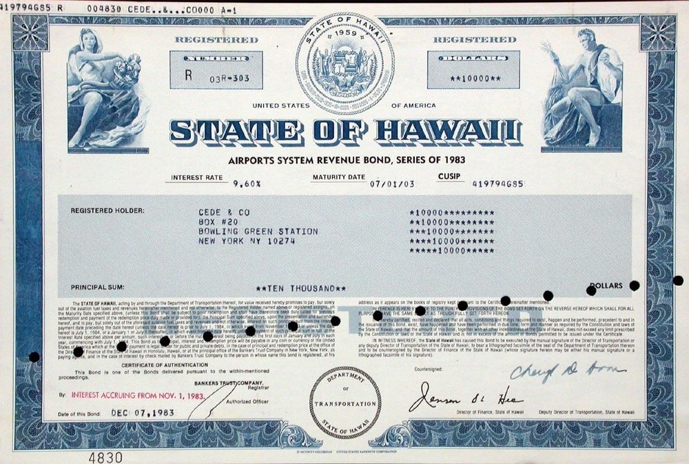 Documents: 9,6% State of Hawaii - 1985 – D'occasion à Solothurn par Sgasche