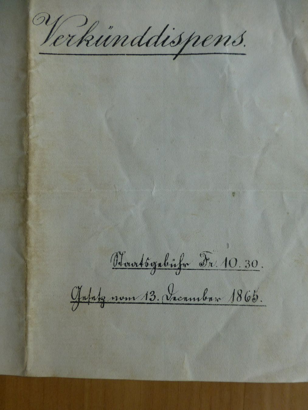 Dokumente: Bern 27.Mai 1874, Verkünddispens – Gebraucht aus Bettlach von 1saurer 2