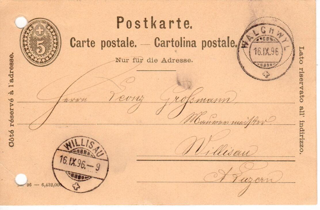 Tutti i francobolli: PK, Walchwyl 1896 – Usato da Wolhusen venduto da Curver9