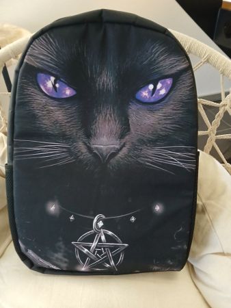 Schwarzer Rucksack mit Katzen & Pentagramm Motiv