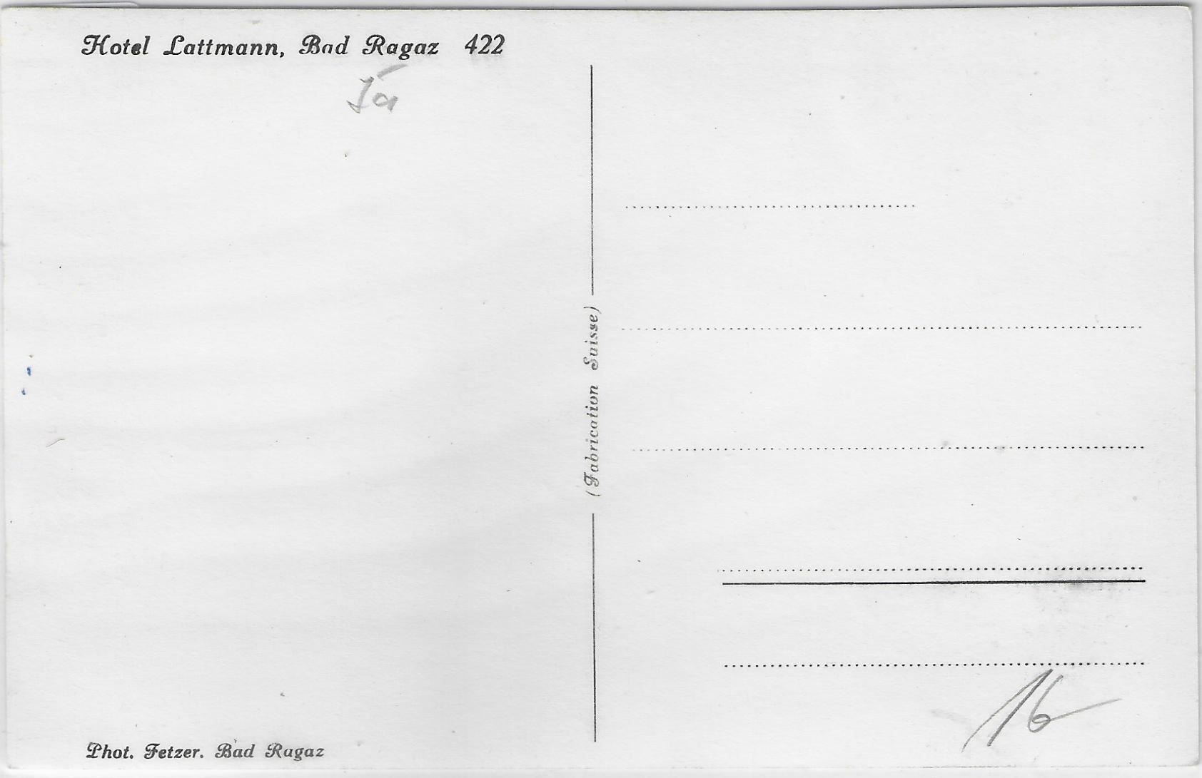 Cartes postales: Hotel Lattmann - Bad Ragaz – Antique à Ettingen par Kartenplanet 1
