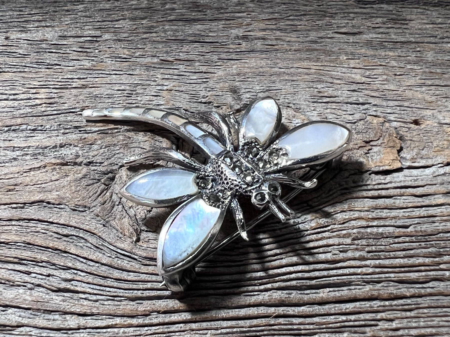Spille & Fermagli: Brosche Libelle im Jugendstil Silber Perlmutter u Markasiten – Nuovo (secondo la descrizione) da Bern venduto da Jiffy 3