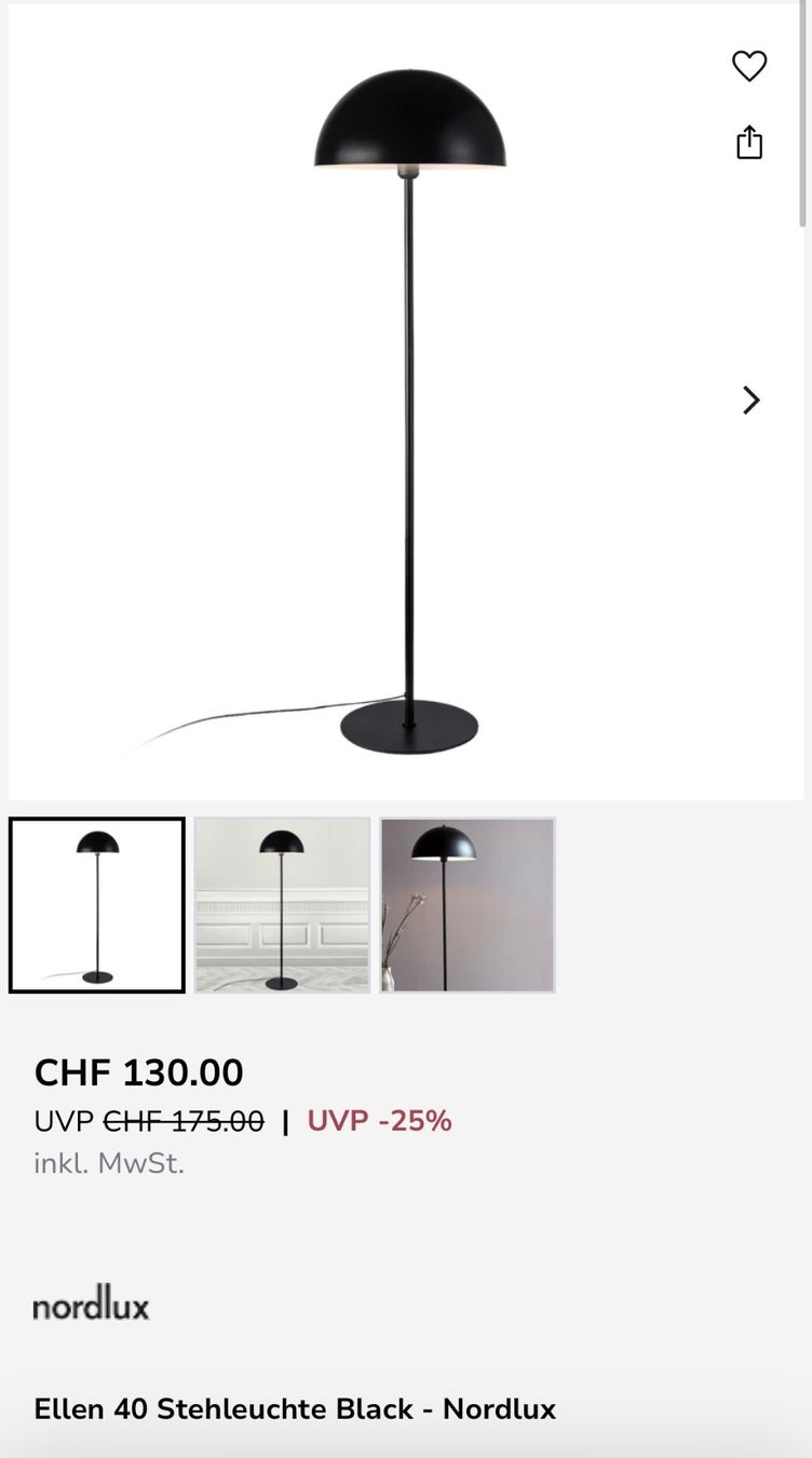 Lampade: Ellen 40 Stehleuchte Black - Nordlux – Usato da Zürich venduto da rueuni10 2