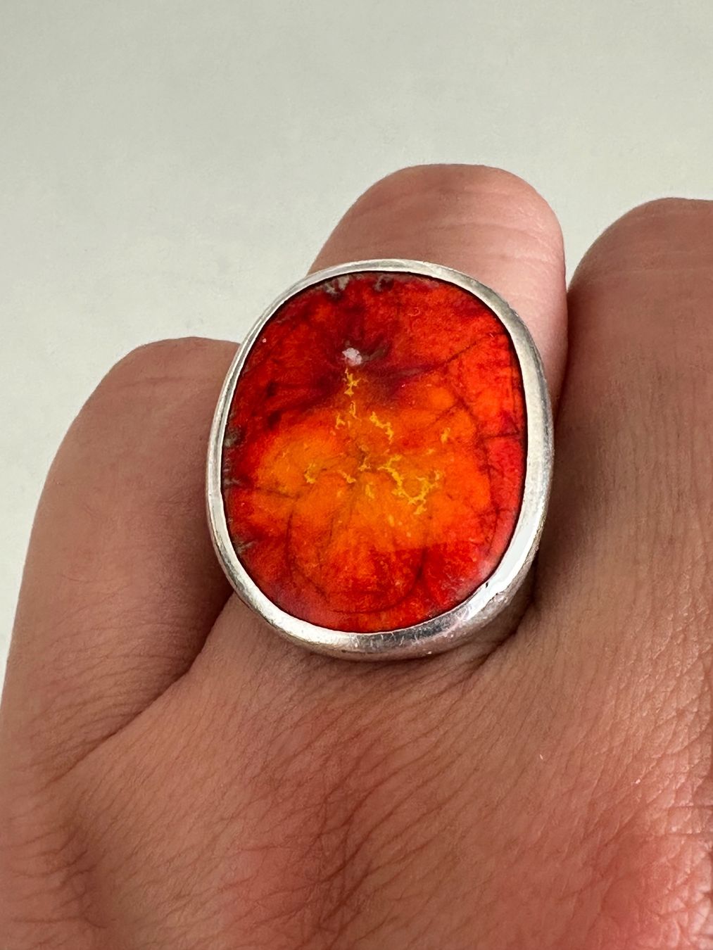 Anelli: Vintage 925 Silber Ring mit Ammolite: 55 – Usato da Onex venduto da Antiqueshow 1