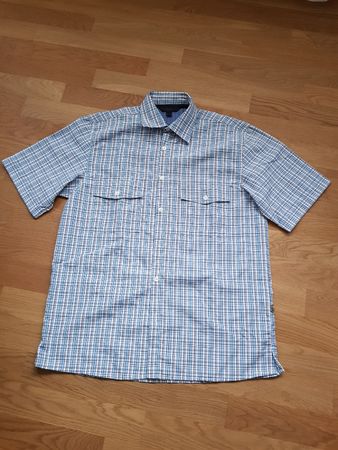 Kurzarmhemd, hellblau kariert, Gr. M - Sommerhemd!