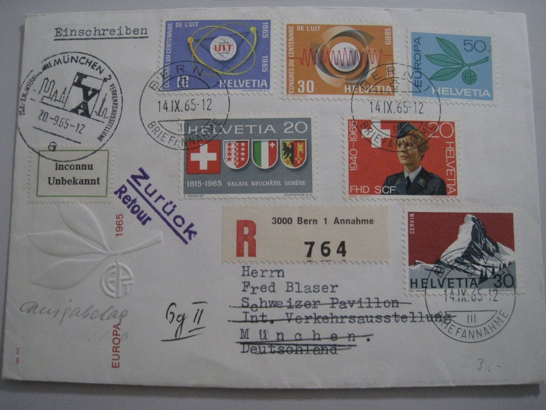 Tutti i francobolli: Bern nach München 1965 – Usato da Aarwangen venduto da Pinsel7890
