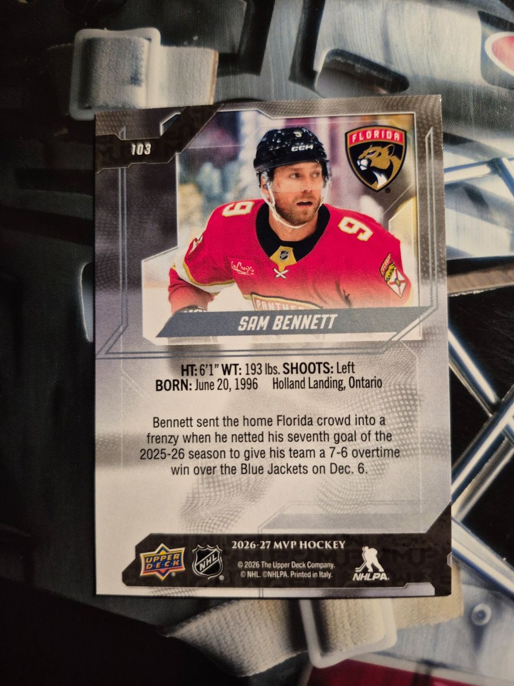 NHL Cartes à collectionner: NHL Sam Bennett Florida Panthers – D'occasion à Treiten par Sauber73 1