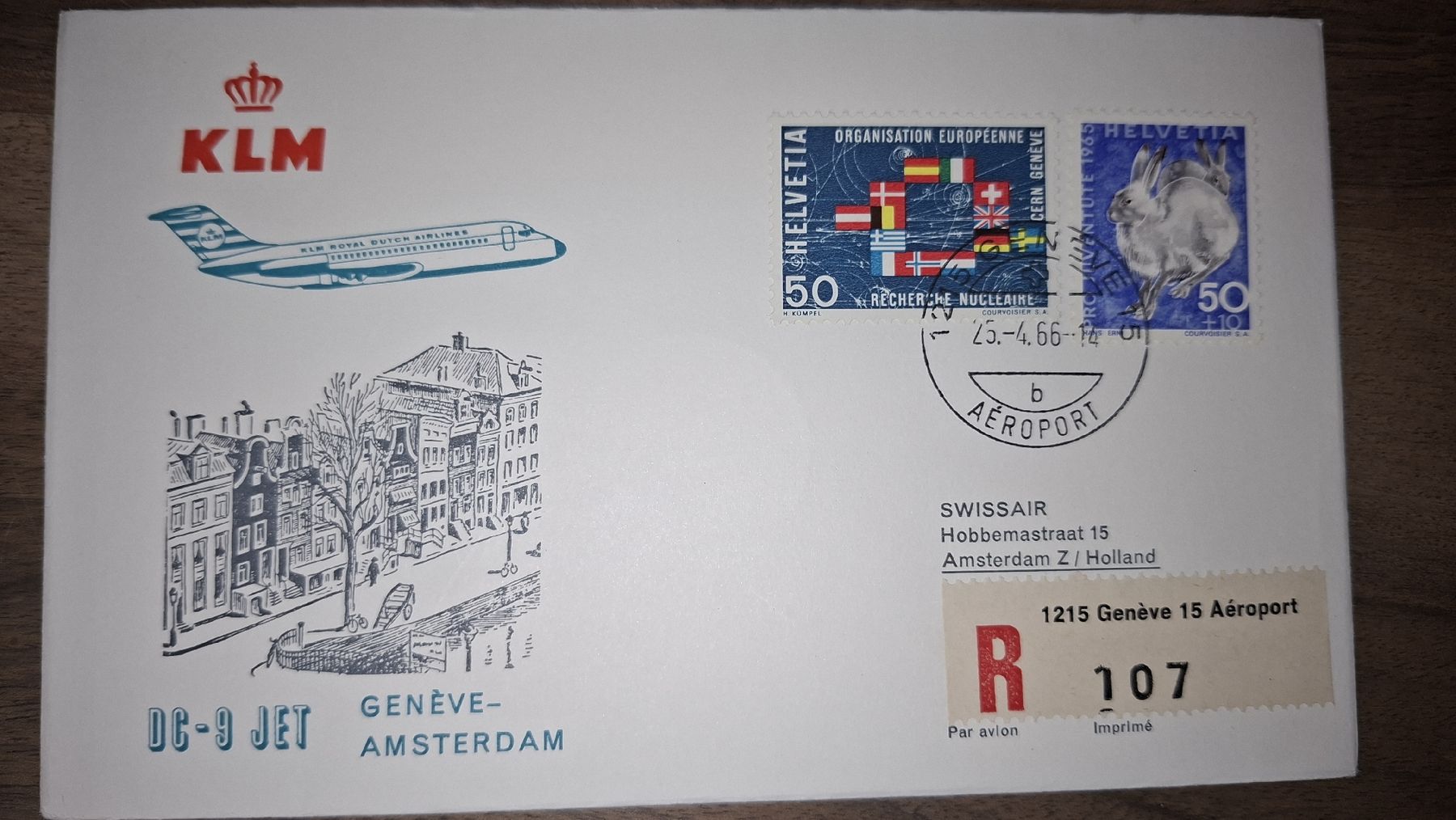 Tutti i francobolli: KLM Geneve - Asterdam 25.04.1966 – Usato da Balgach venduto da SIMEON27