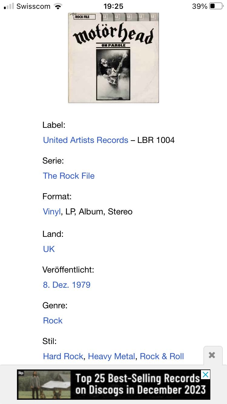Dischi in vinile: MOTÖRHEAD. 1979. On Parole – Usato da Faulensee venduto da Mizuno06 7