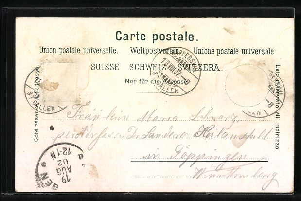 Cartoline postali: AK Rapperswyl, Ort mit Gewässer, 1902 – Usato da Berlin venduto da bartko-reher 1