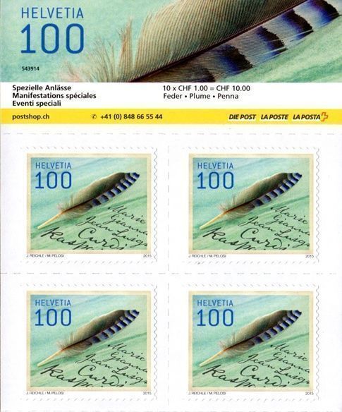 Alle Briefmarken: Viererblock mit Illu Schreibfeder - Kalligraphie** – Neu (gemäss Beschreibung) aus Dottikon von haeusibuh5