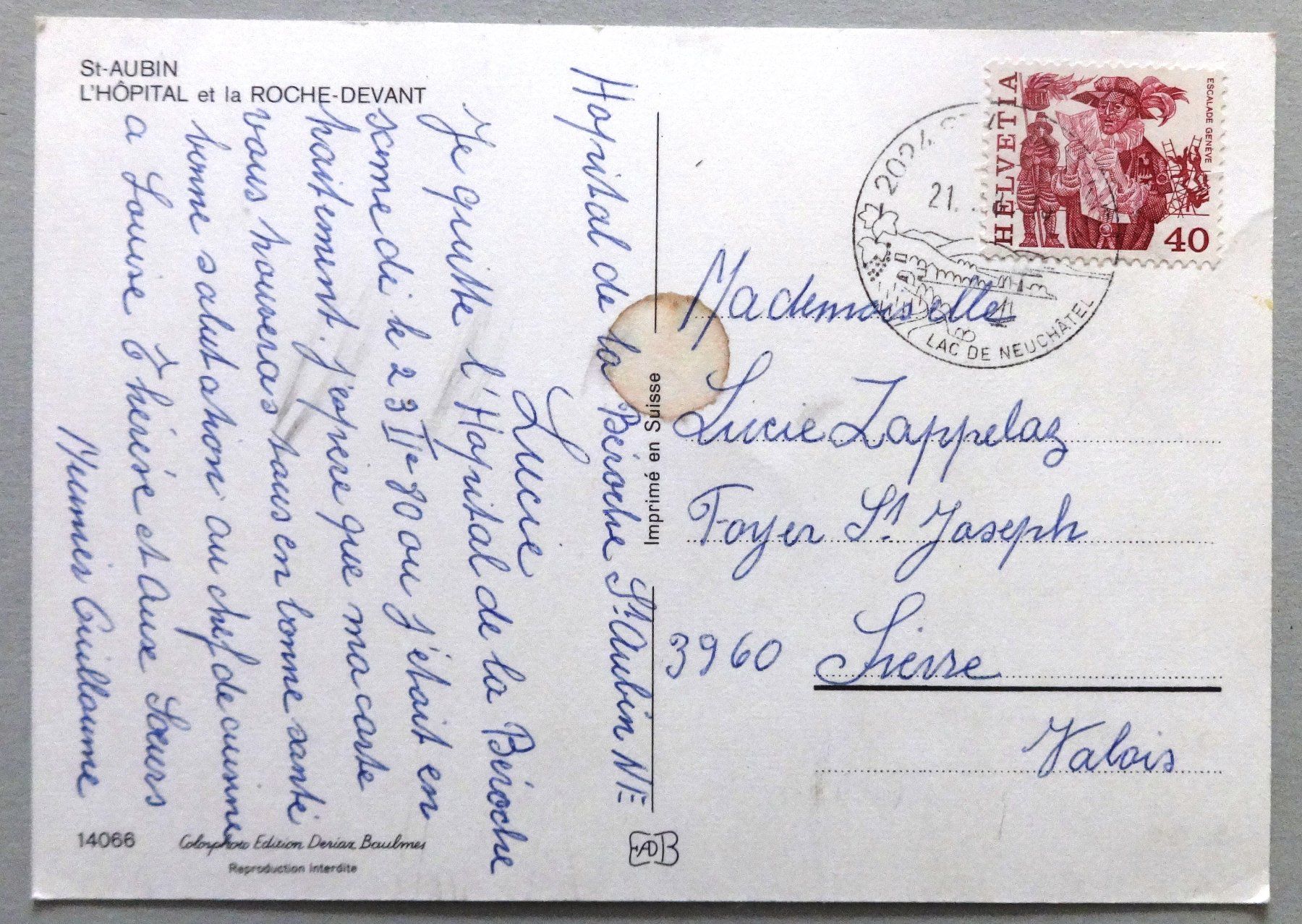 Cartoline postali: St-Aubin, L' Hôpital et la Roche-Devant – Difettoso da Fétigny venduto da Billy2miny 1